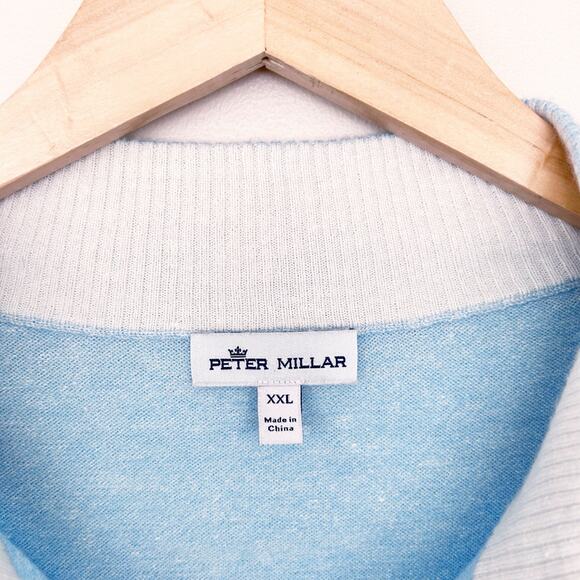Peter Millar Crown Cool Light Blue Merino Wool Linen Quarter Zip Sweater Sz XXL - Picture 2 of 6